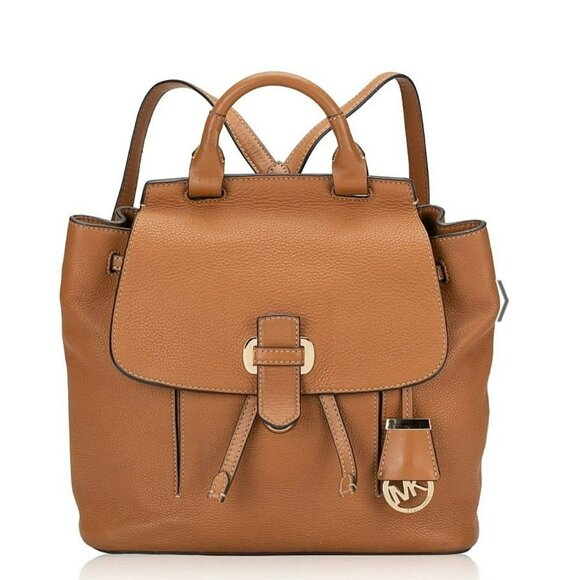 Michael Kors Romy Acorn Brown Tan Brown Pebbled Leather Medium Backpack - Picture 2 of 16